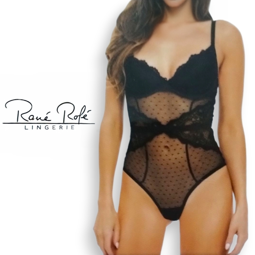 Rene Rofe Black Lace Demi Push Up Bodysuit